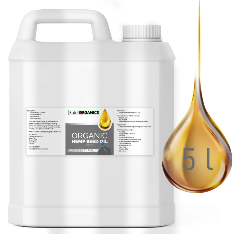 5L Certified Organic Cold Pressed Hemp Seed Oil